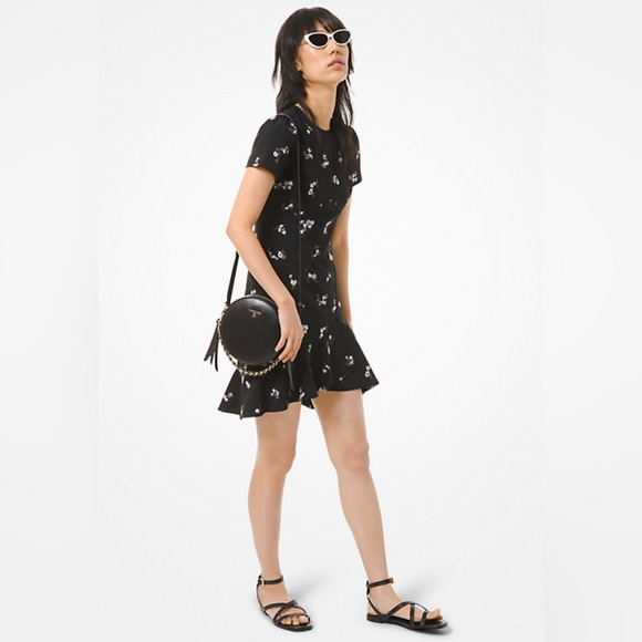 Floral Embroidered Crepe Flounce Dress - Picture 2 of 6